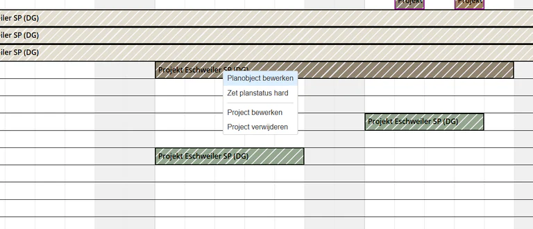 Contextmenu voor het aanpassen van werkzaamheden in Siers Planning